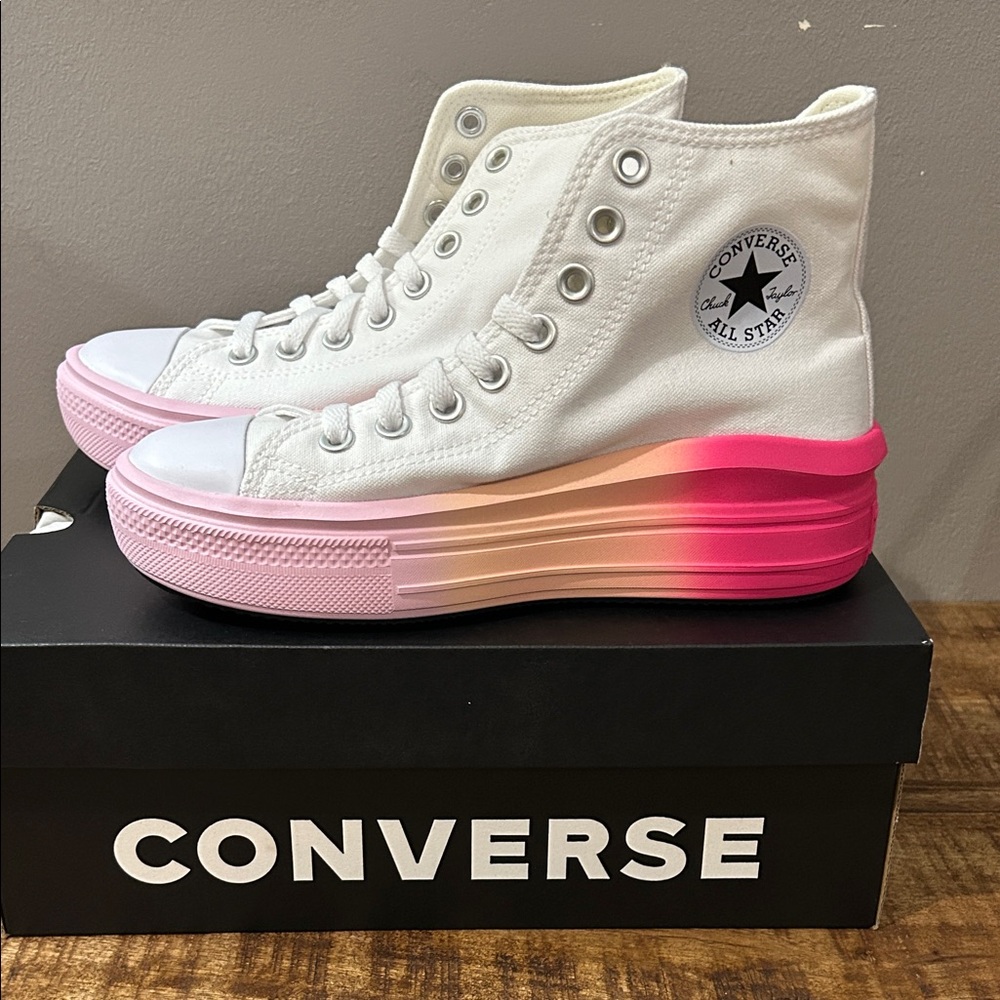Converse Women's White and Pink Ombre High-Tops